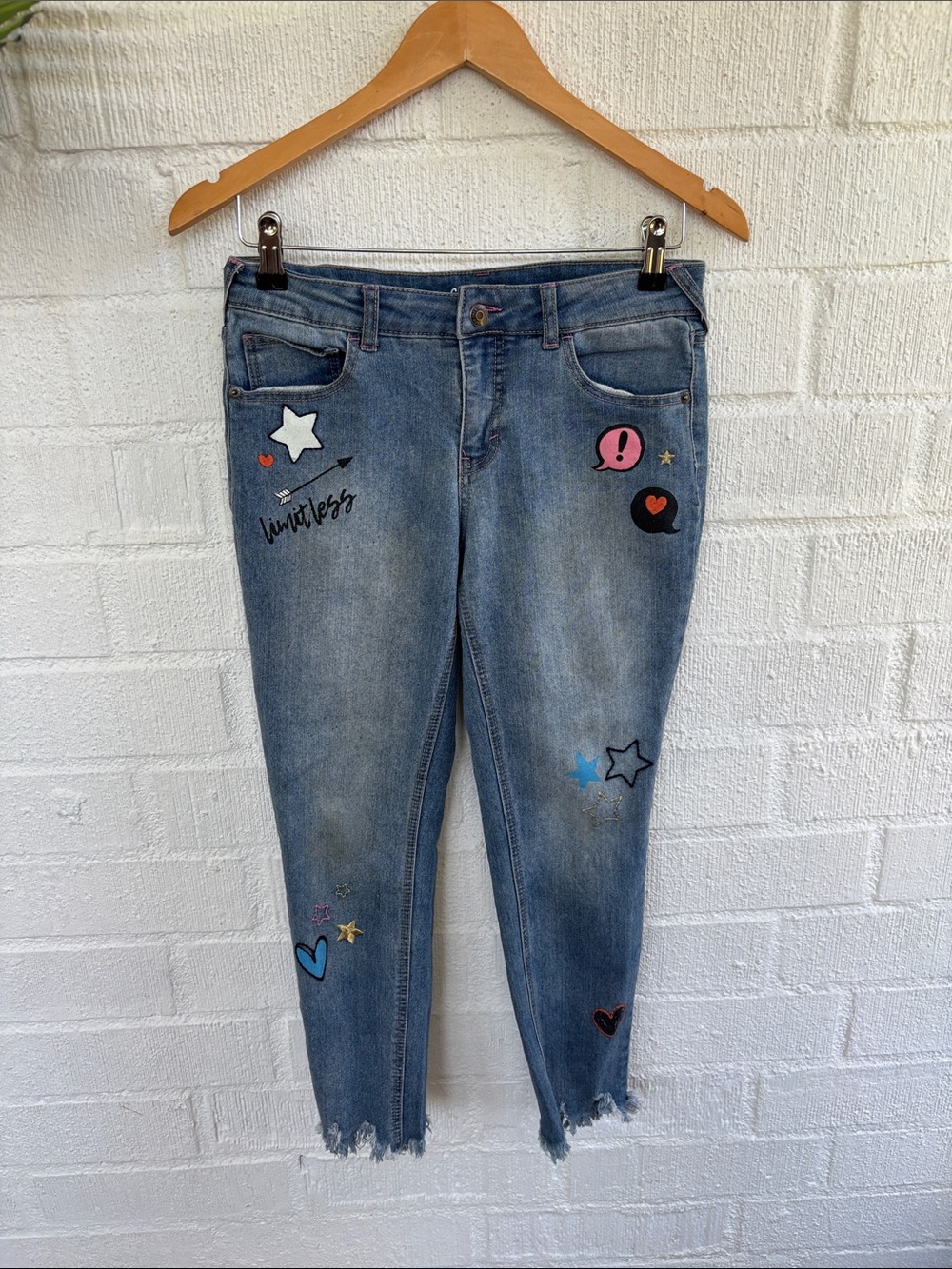 Cat & Jack Embroidered Ankle Jeans with Patch Accents sz 14